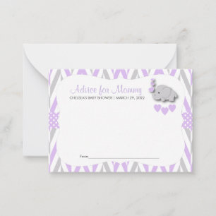 Purple & Gray Elephant Baby Shower Sm - Advice Card