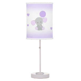 Purple Gray Elephant Nursery Baby Girl Safari Table Lamp
