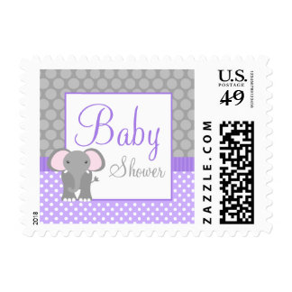 Purple Gray Elephant Polka Dot Girl Baby Shower Postage