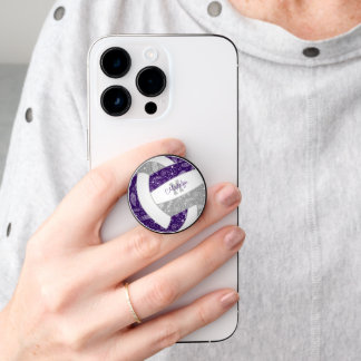 Purple gray feathers paislies boho volleyball PopSocket