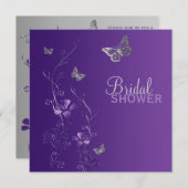 Purple Gray Floral Butterfly Bridal Shower Invite (Front/Back)
