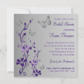 Purple Gray Floral Butterfly Bridal Shower Invite (Back)
