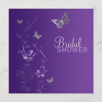 Purple Gray Floral Butterfly Bridal Shower Invite by NiteOwlStudio at Zazzle