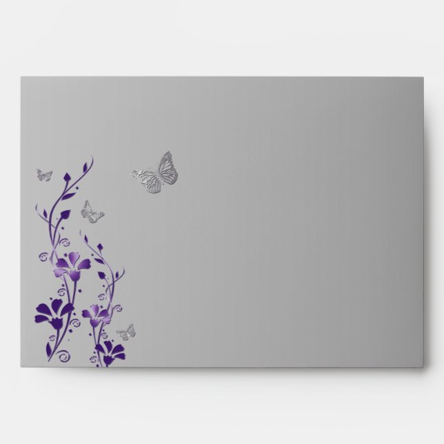 Purple, Gray Floral Butterfly Envelope for 5"x7" (Front)