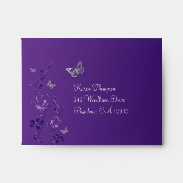 Purple, Gray Floral Butterfly Envelope for RSVP 2 (Front)