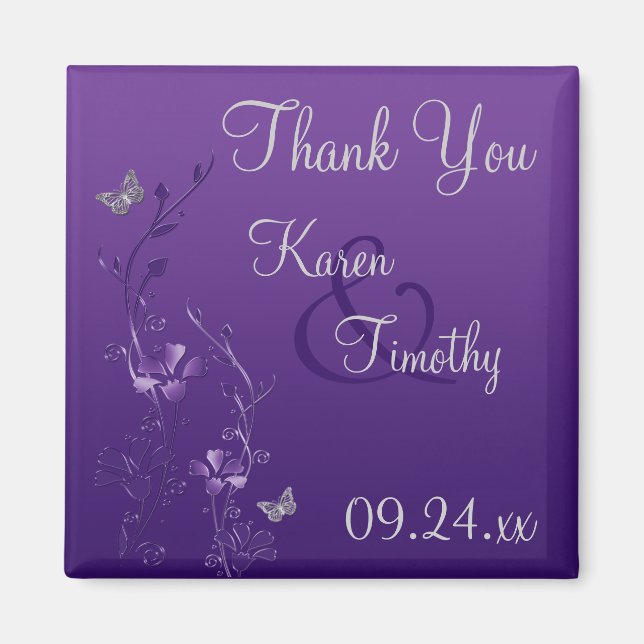 Purple Gray Floral Butterfly Wedding Favor Magnet (Front)