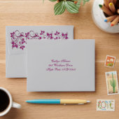Purple, Gray Floral Envelope for RSVP Cards (Desk)