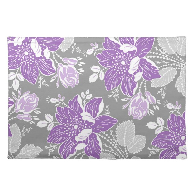 Purple Gray Floral Pattern Place Mats (Front)