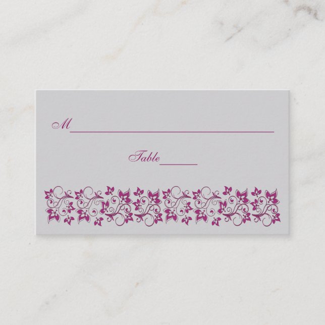 Purple, Gray Floral Place Card (Front)