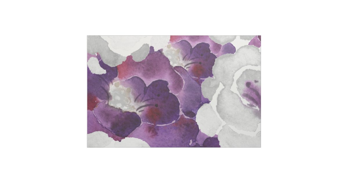 Purple Gray Floral Watercolor design fabric Zazzle