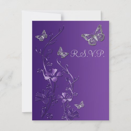 Purple, Gray Floral with Butterflies RSVP Card 2