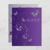 Purple, Gray Floral with Butterflies RSVP Card 2 (Front/Back)
