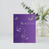 Purple, Gray Floral with Butterflies RSVP Card 2 (Standing Front)
