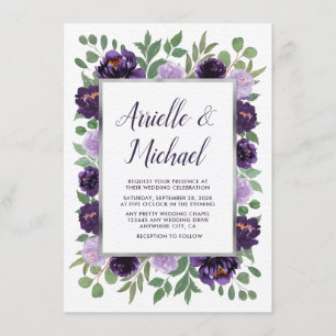 Purple Gray Garden Green Plum Wedding Invitations