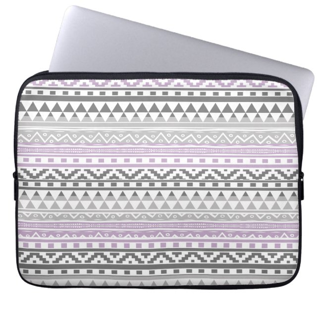 Purple Gray Geometric Aztec Tribal Print Pattern Laptop Sleeve (Front)