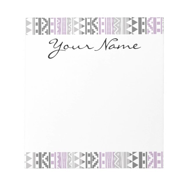 Purple Gray Geometric Aztec Tribal Print Pattern Notepad (Front)