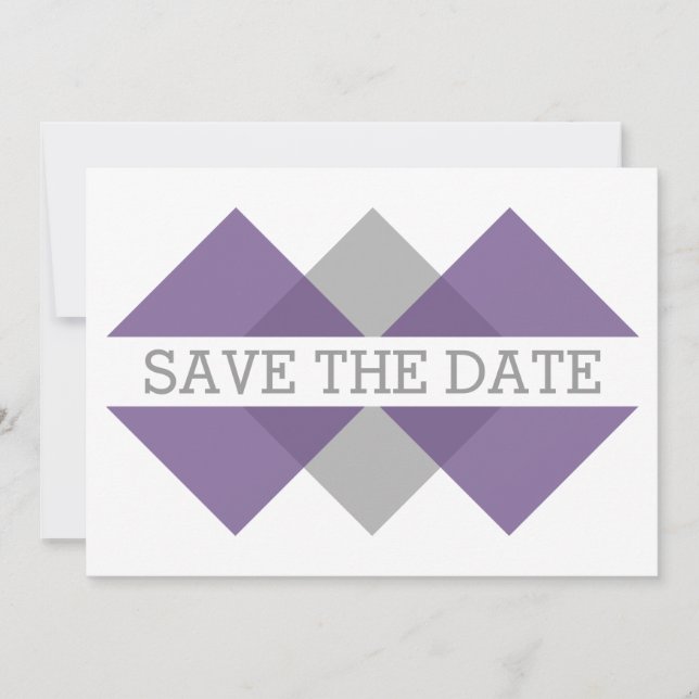Purple Gray Geometric Triad Save the Date Invite (Front)