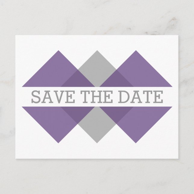 Purple Gray Geometric Triad Save the Date Postcard (Front)