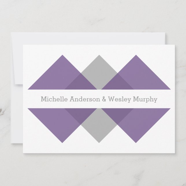 Purple Gray Geometric Triad Wedding Invite (Front)