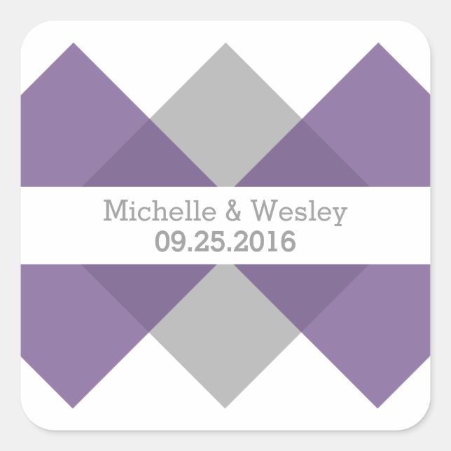 Purple Gray Geometric Triad Wedding Stickers (Front)