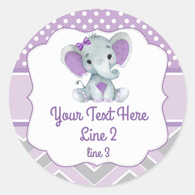 Purple Gray Girl Elephant Peanut Round Sticker (Front)