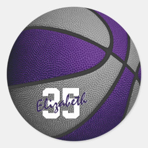 purple gray girls boys basketball team colors classic round sticker