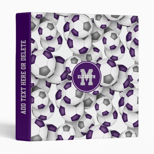 purple gray girls boys team colors soccer pattern 3 ring binder