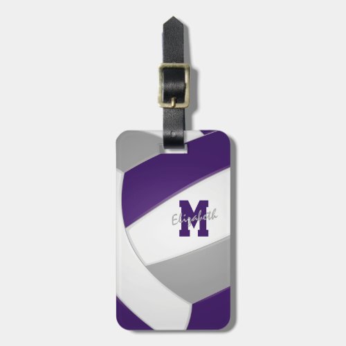 purple gray girls boys team colors volleyball luggage tag