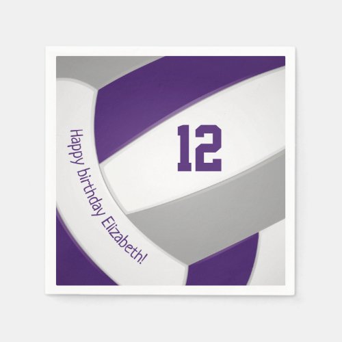Purple gray girls boys volleyball celebration  napkins
