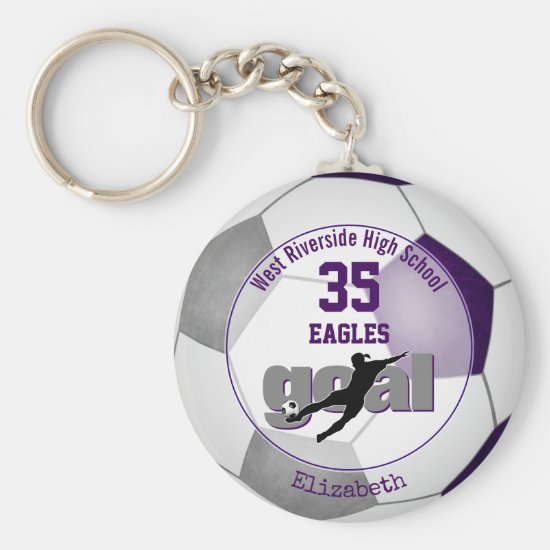 purple gray girls soccer goal team spirit sports keychain