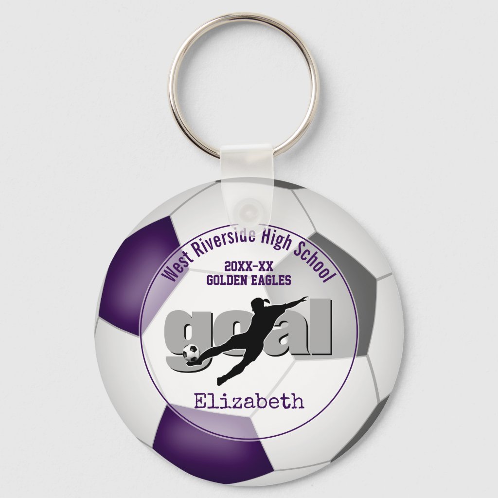 purple gray girls soccer goal team spirit sports keyring