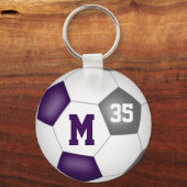 purple gray girls soccer goal team spirit sports keychain (Back)