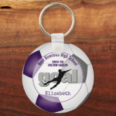 purple gray girls soccer goal team spirit sports keychain (Front)