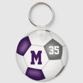 purple gray girls soccer goal team spirit sports keychain (Back)