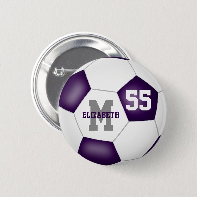 purple gray girls soccer personalized button (Front & Back)