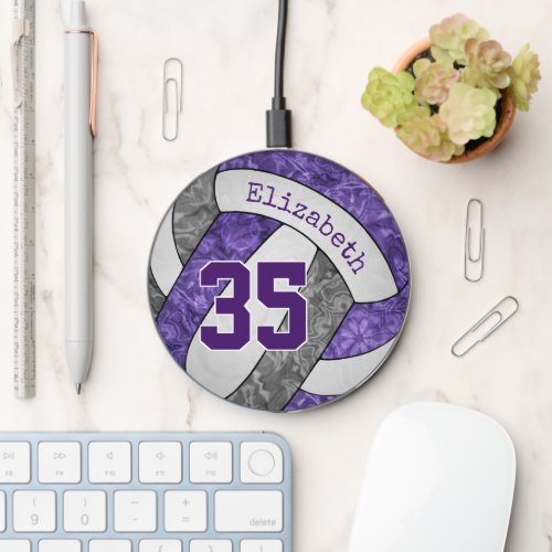 Purple gray girls sports gifts volleyball wireless charger 