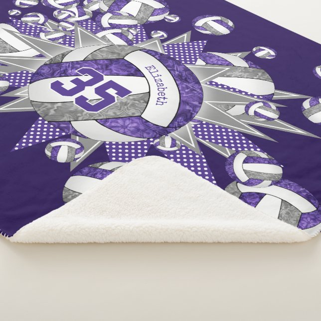 purple gray girls sports star volleyball blowout sherpa blanket (3/4)