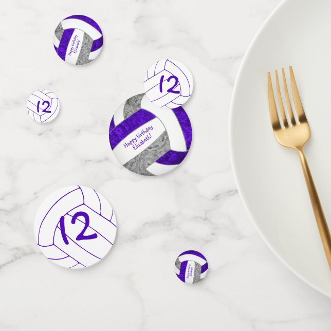 purple gray girls volleyball birthday custom confetti (Group)