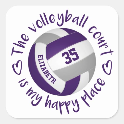 purple gray girls volleyball court my happy place square sticker