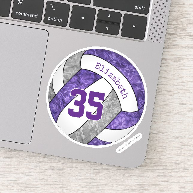 purple gray girls' volleyball player name number sticker (Detail)