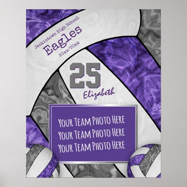 purple gray girls' volleyball team photo poster (Front)