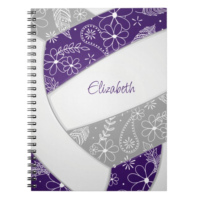 purple gray girly boho sports volleyball journal (Front)