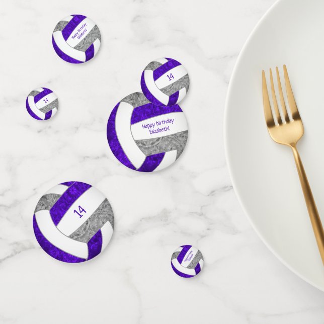 purple gray girly volleyball birthday party confetti (Group)
