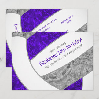 purple gray girly volleyball birthday party invitation