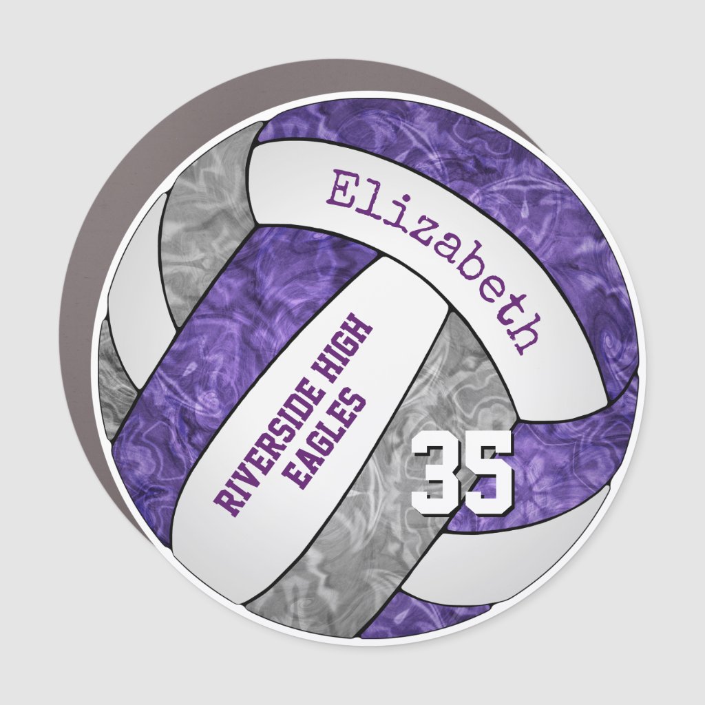purple gray girly volleyball team colors locker or car magnet