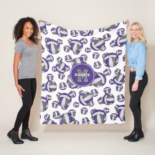 purple gray girly volleyball team colors monogram fleece blanket