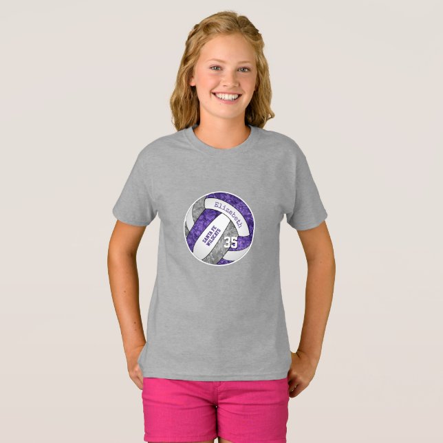 purple gray girly volleyball team colors T-Shirt (Front Full)