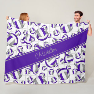 Purple gray girly volleyballs pattern net accent fleece blanket