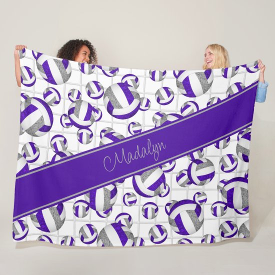 Purple gray girly volleyballs pattern net accent fleece blanket