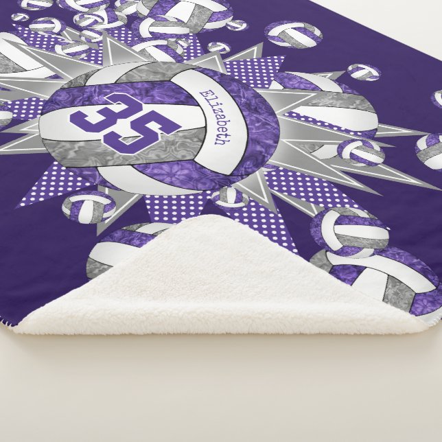 purple gray girly volleyballs stars personalized sherpa blanket (3/4)